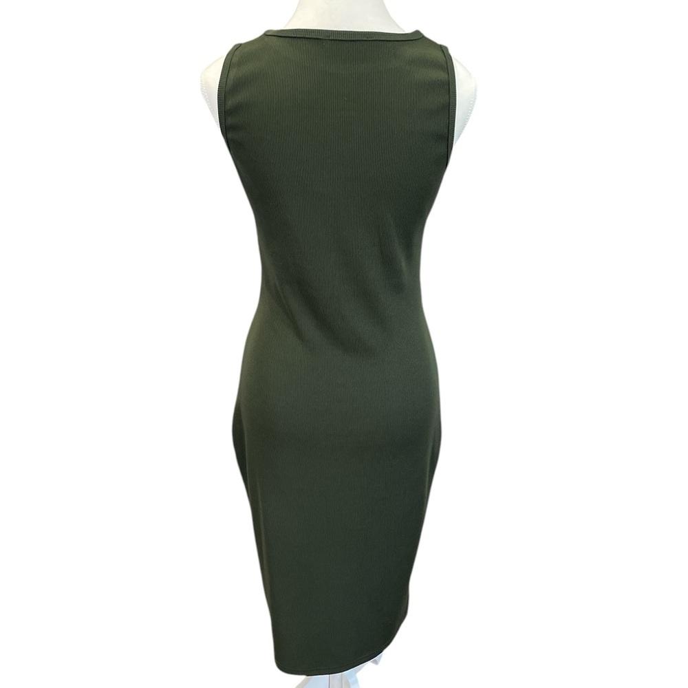Khaki Green Sleeveless Ribbed Midi Dress Size Small Pretty Garden - Picture 3 of 5